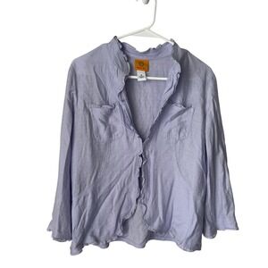 Ruby Rd Womens Lavender Purple Ruffle Snap Front 3/4 Sleeve Blouse Top Size 8
